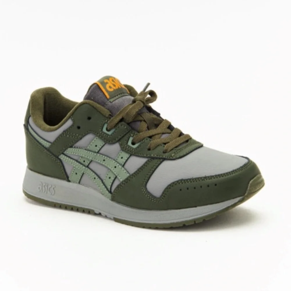 ASICS Green and Gray Low-Top Sneakers with Orange Logo Accent